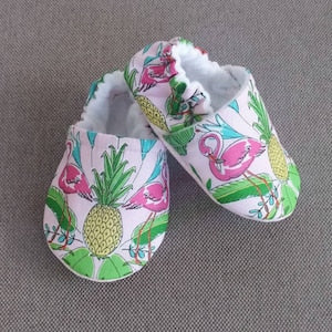 Tropical flamingo baby shoes, Flamingo soft baby shoes