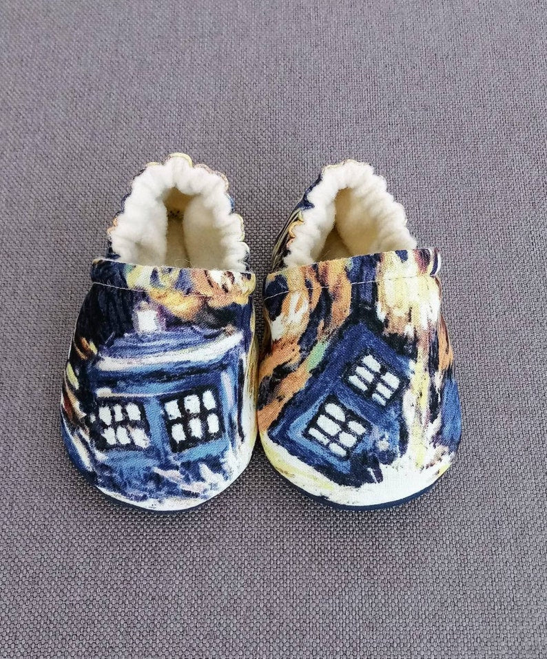 Dr Who inspired Baby Shoes,Dr. Who Baby moccasins - Made to order item