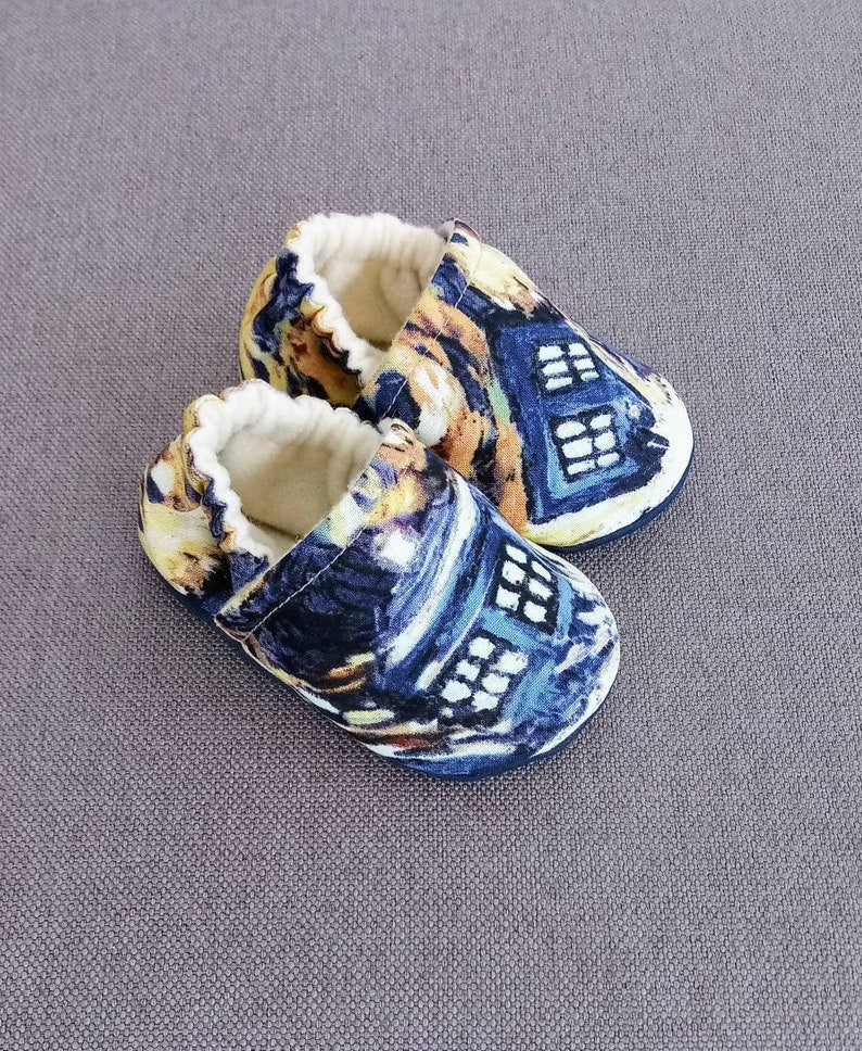 Dr Who inspired Baby Shoes,Dr. Who Baby moccasins - Made to order item