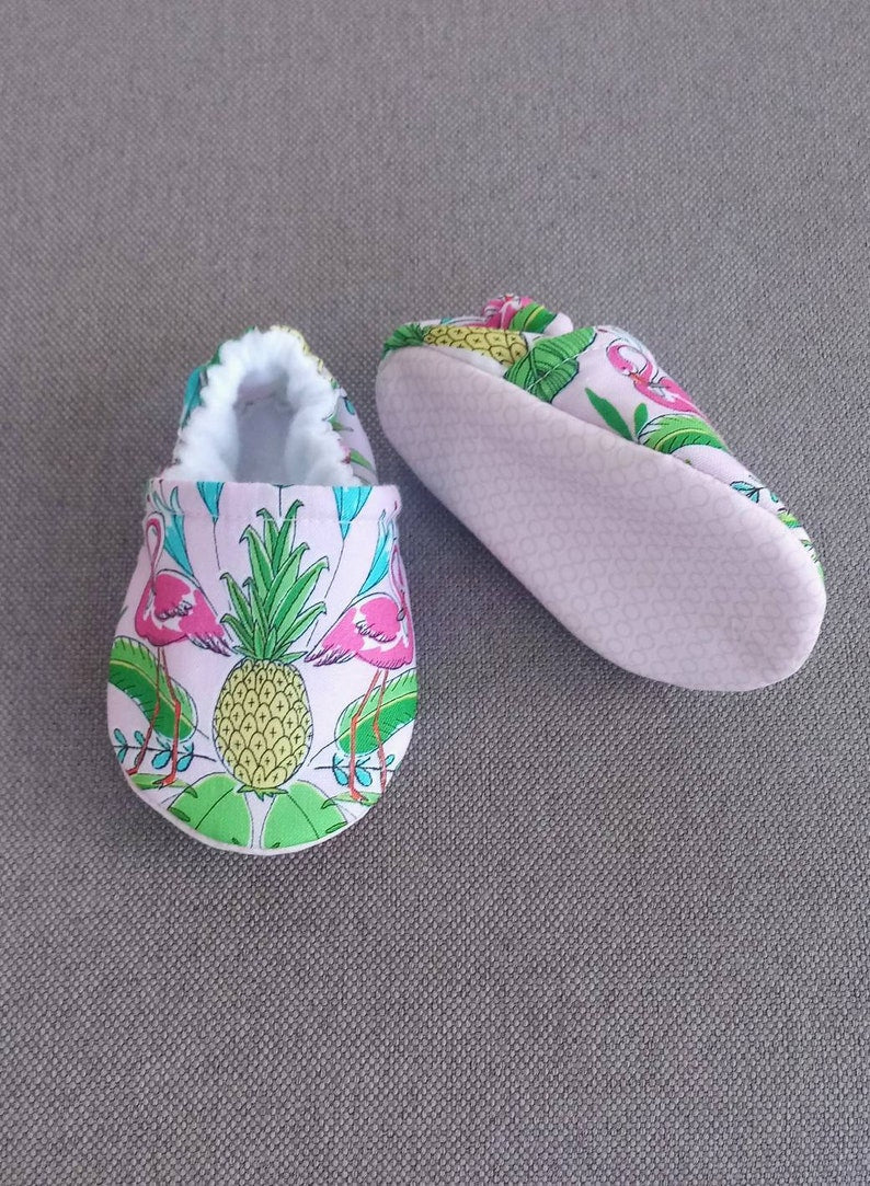 Tropical flamingo baby shoes, Flamingo soft baby shoes