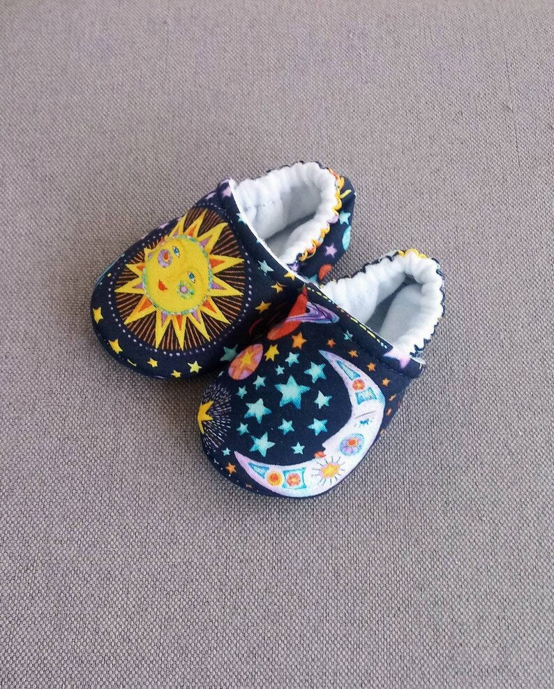 Celestial theme baby shoes,Sun Moon Stars soft baby shoes