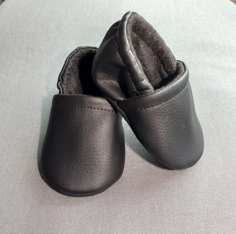 Black faux leather Baby shoes - Made to order item