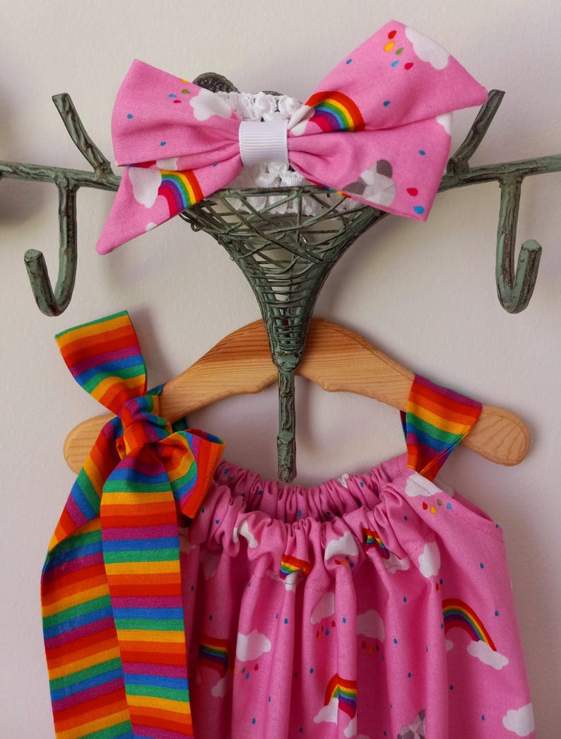Rainbow baby bubble romper with headband