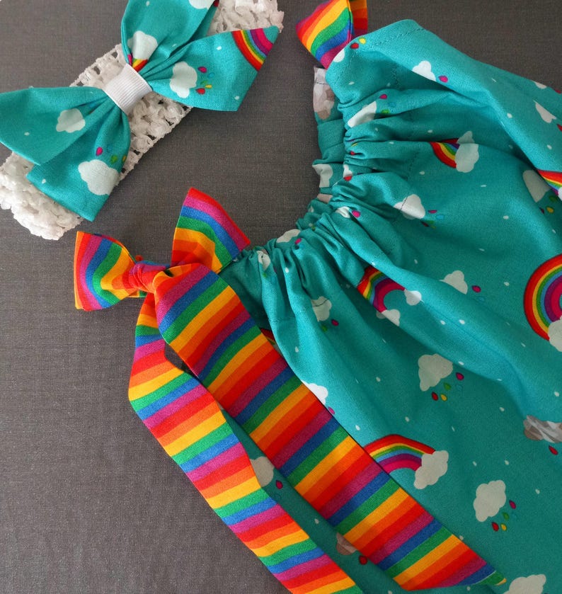 Rainbow baby bubble romper with headband