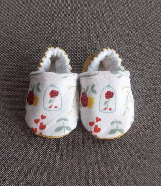 Belle Red Rose baby shoes,Beauty and Beast theme red rose shoes