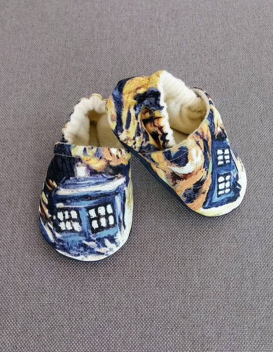 Dr Who inspired Baby Shoes,Dr. Who Baby moccasins - Made to order item