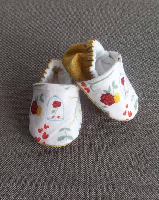 Belle Red Rose baby shoes,Beauty and Beast theme red rose shoes