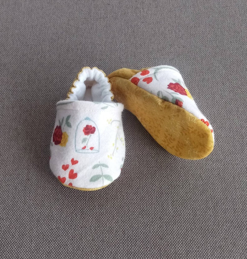 Belle Red Rose baby shoes,Beauty and Beast theme red rose shoes
