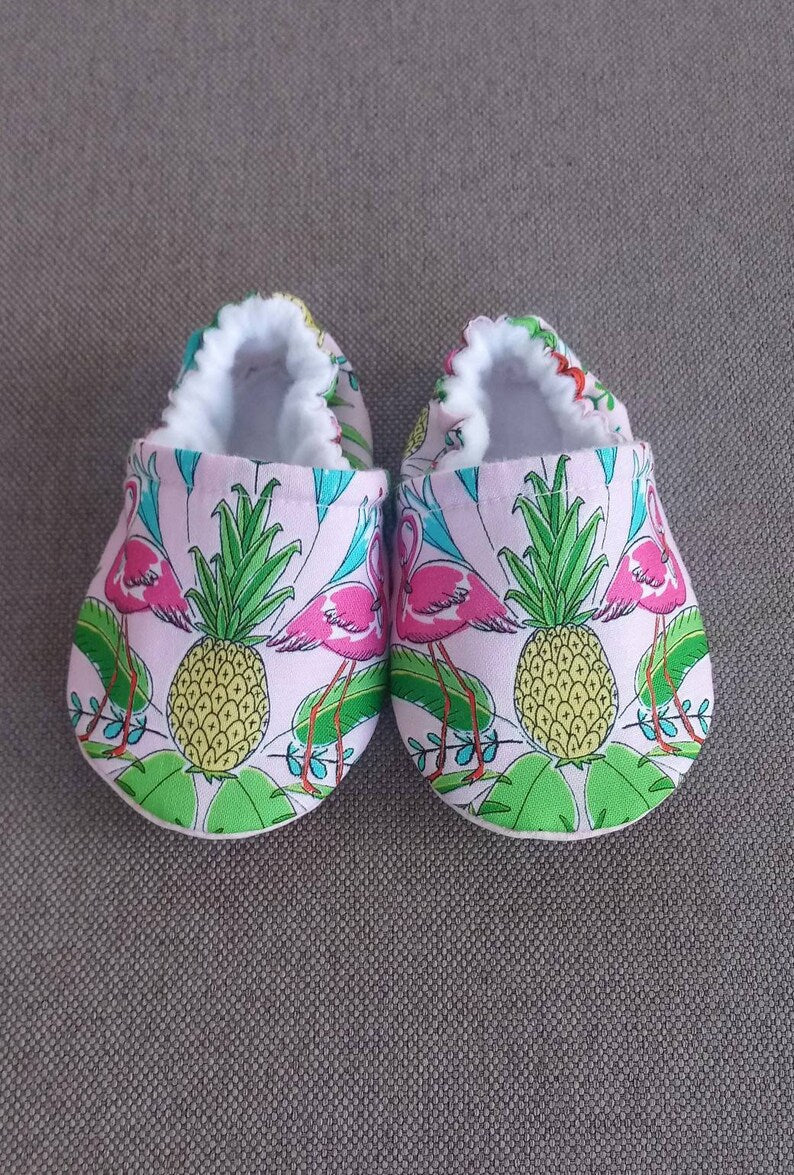 Tropical flamingo baby shoes, Flamingo soft baby shoes