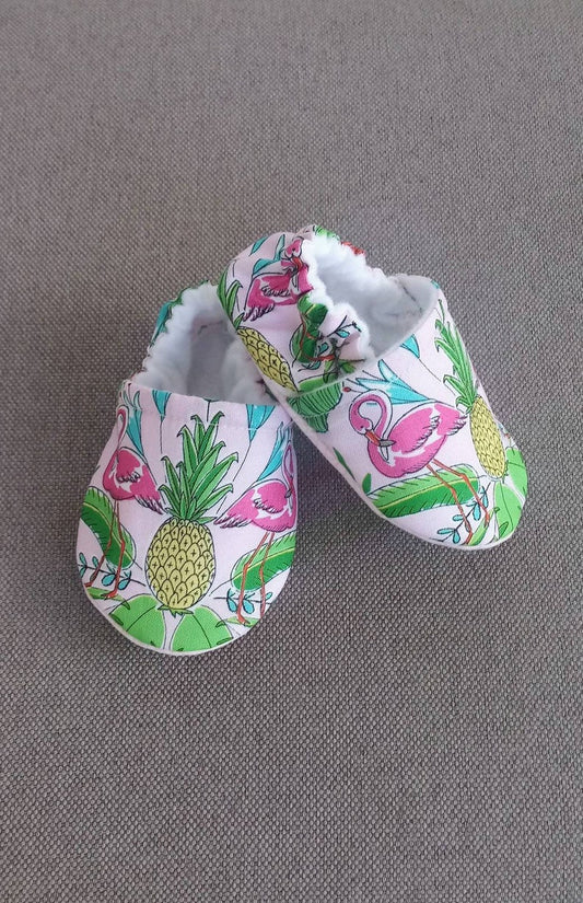 Tropical flamingo baby shoes, Flamingo soft baby shoes