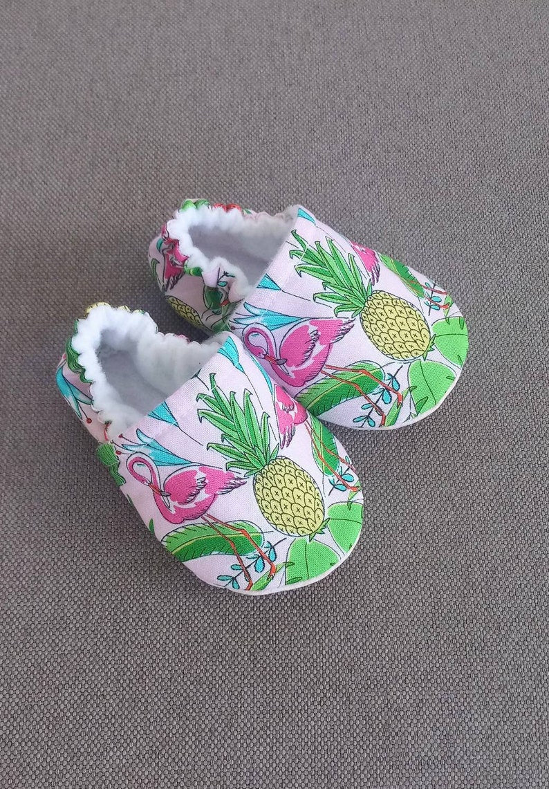 Tropical flamingo baby shoes, Flamingo soft baby shoes