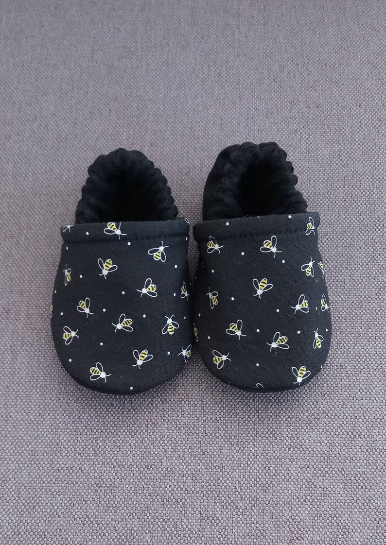 Black bee Baby shoes, Gold Bee soft baby shoes
