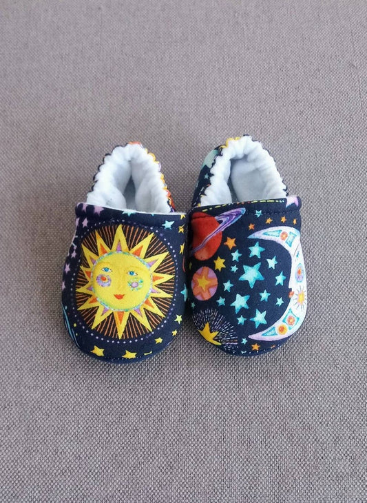 Celestial theme baby shoes,Sun Moon Stars soft baby shoes