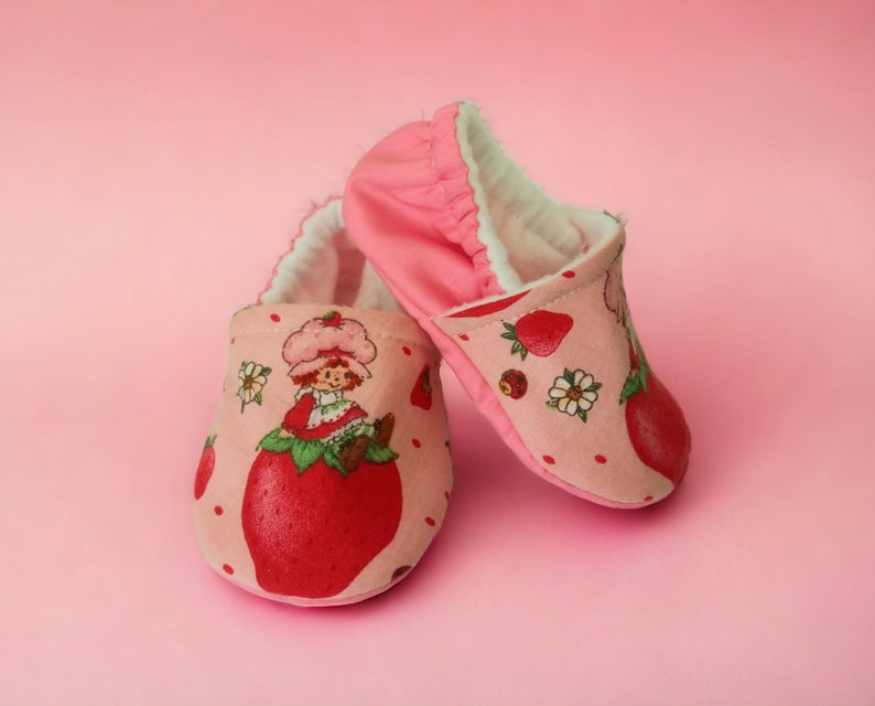 Strawberry inspired baby shoes