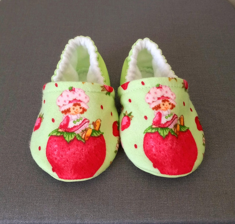Strawberry inspired baby shoes