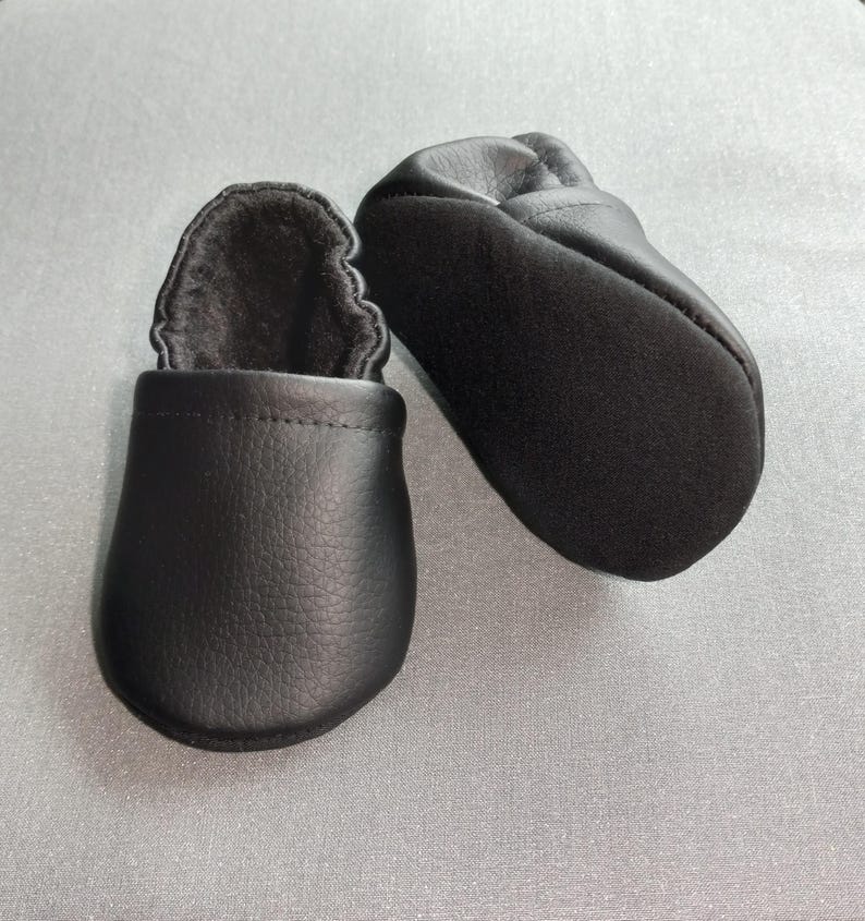 Black faux leather Baby shoes - Made to order item