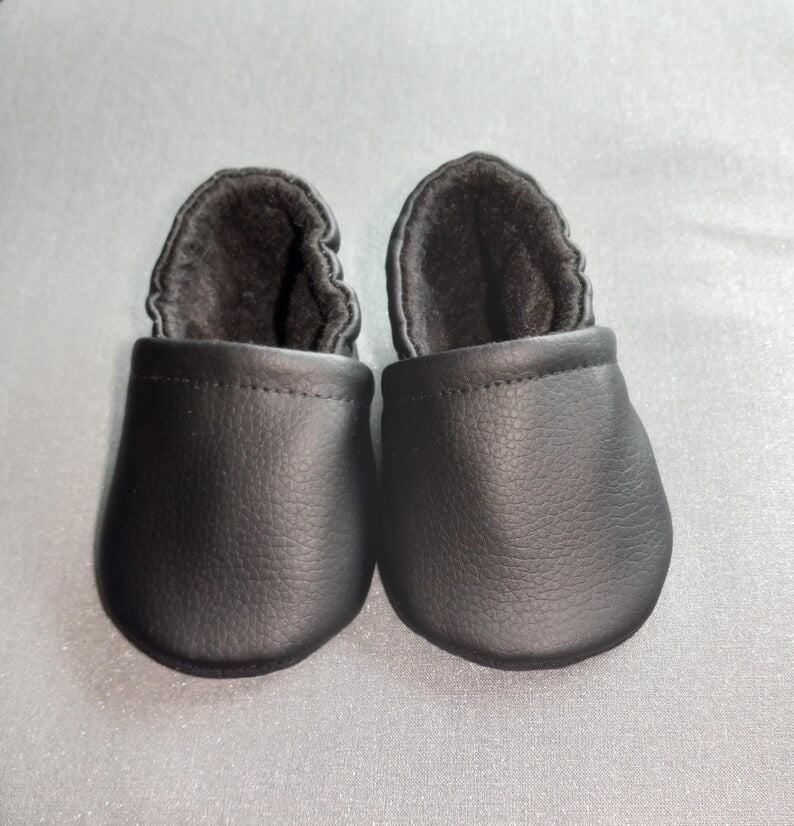 Black faux leather Baby shoes - Made to order item