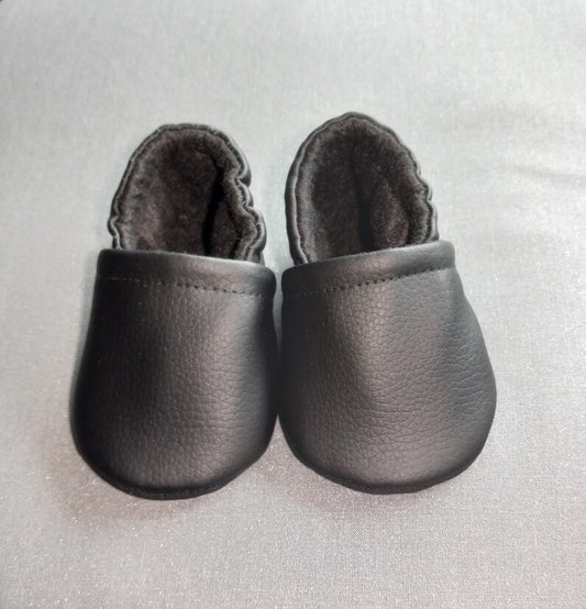 Black faux leather Baby shoes - Made to order item