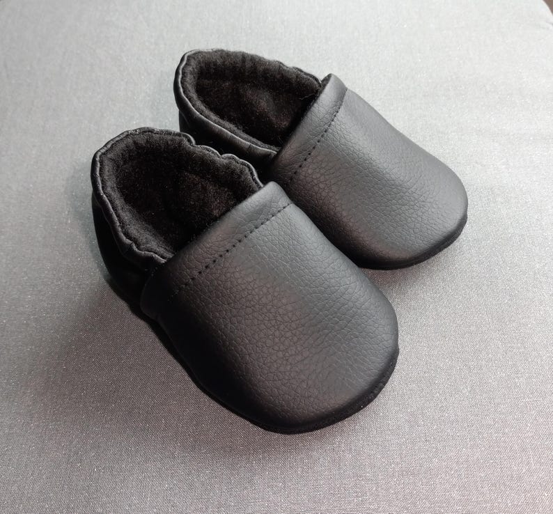 Black faux leather Baby shoes - Made to order item