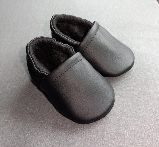Black faux leather Baby shoes - Made to order item