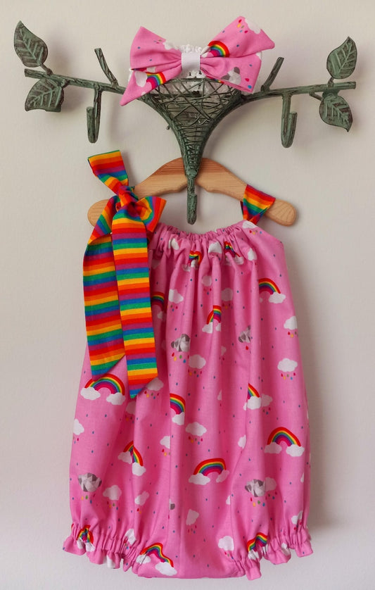 Rainbow baby bubble romper with headband