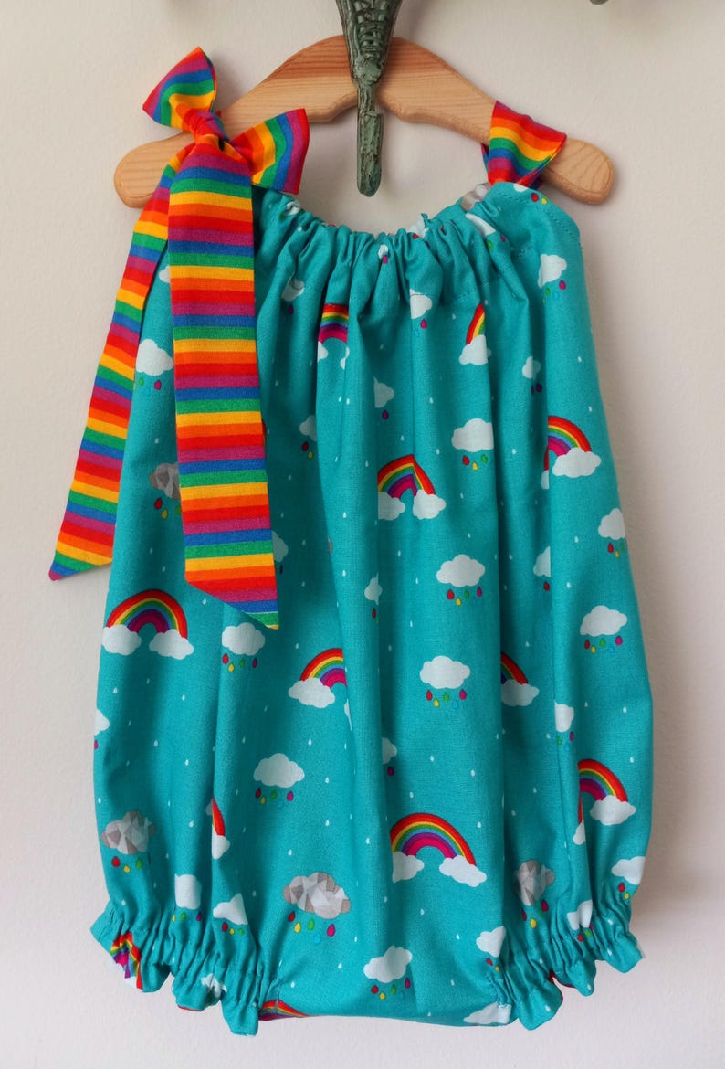 Rainbow baby bubble romper with headband