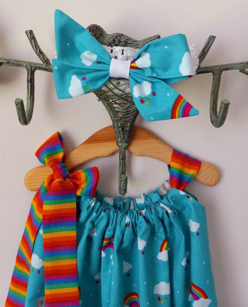 Rainbow baby bubble romper with headband