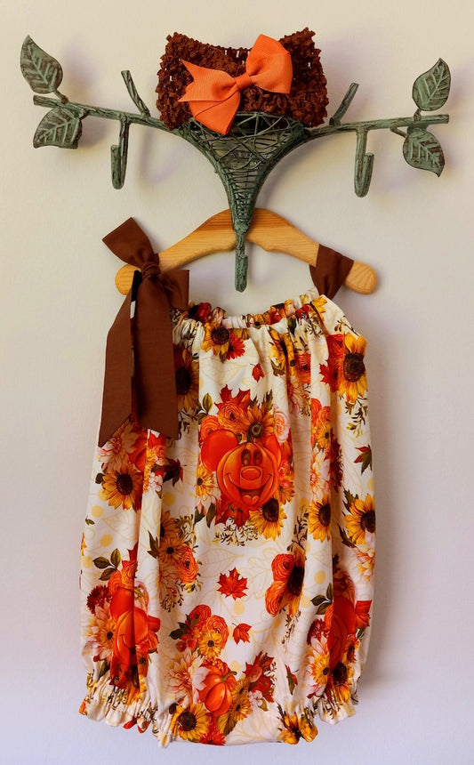 Fall sunflower bubble romper with headband
