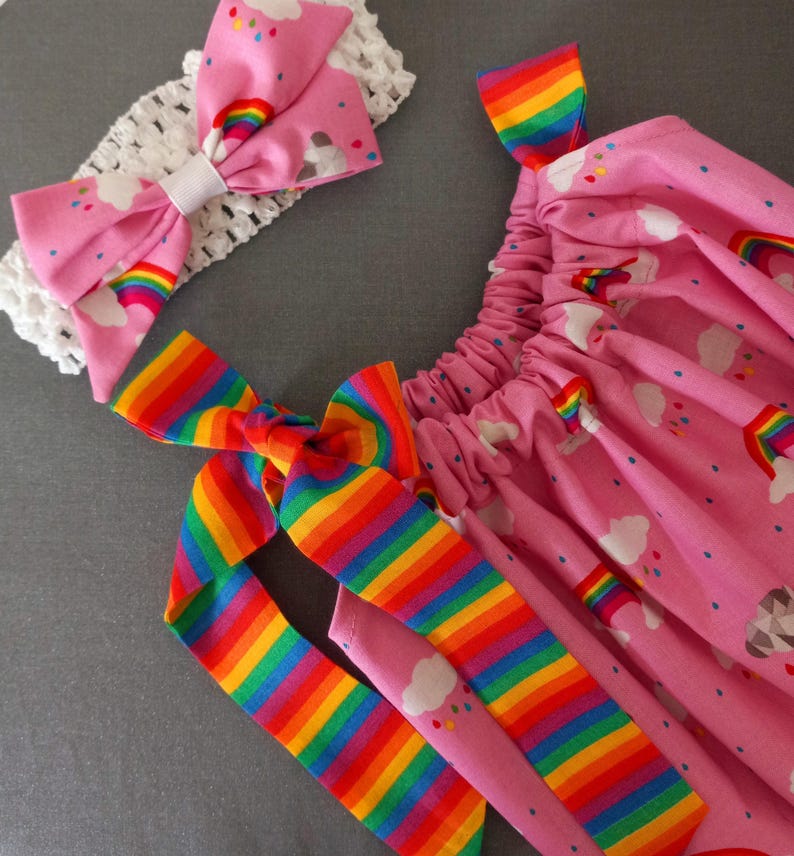 Rainbow baby bubble romper with headband